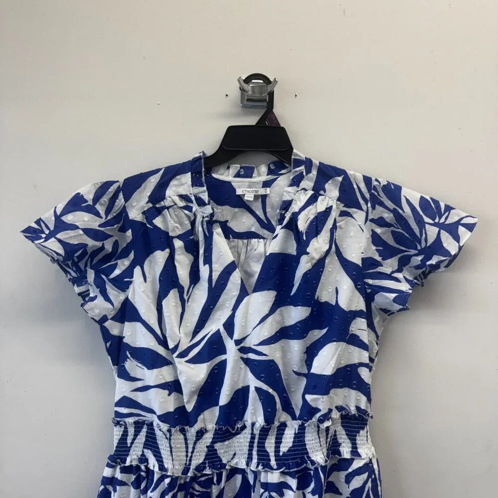 Chicos Flutter Sleeved Maxi Dress - Blue & White Vacation Dress - Chicos Size 3 - Picture 5 of 12